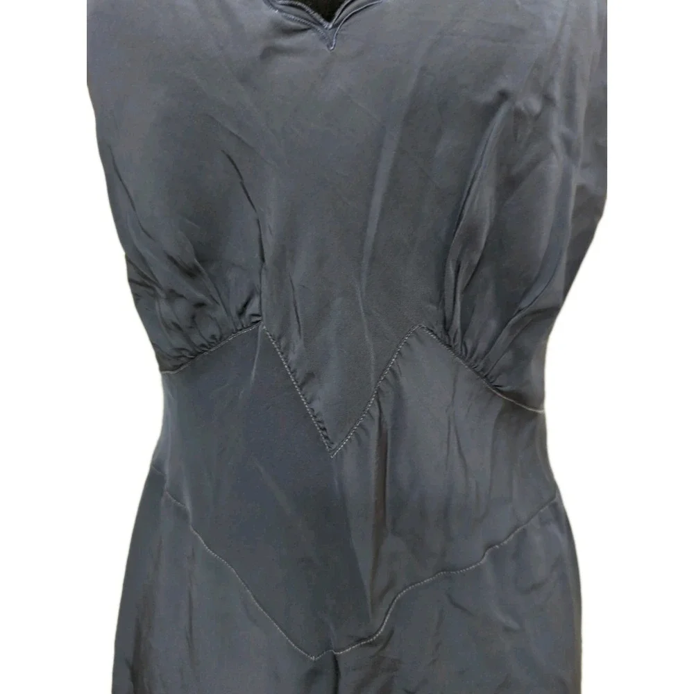 Z8 Vntg Komar Woman's Blue Satin V Neck Scalloped Slip Dress Lingerie Avg 36